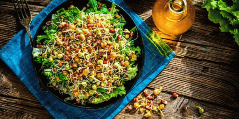 Bean sprouts salad on rustic table