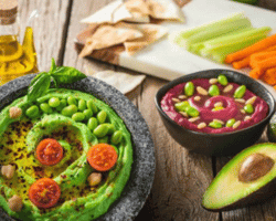 avocado and edamame hummus recipe with olive oil and ingredients