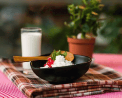 healthy toast with strawberry, cottage cheese and honey. tasty breakfast. summer appetizer